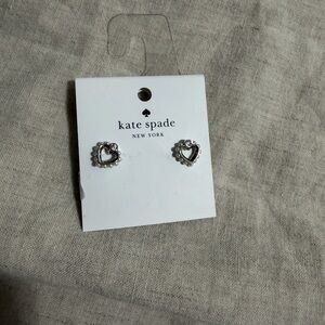kate spade silver-tone heart stud earrings on card